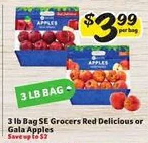 3 lb Bag SE Grocers Red Delicious or Gala Apples