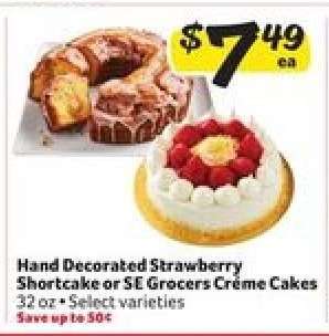 Hand Decorated Strawberry Shortcake or SE Grocers Crème Cakes