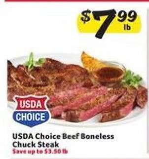 USDA Choice Beef Boneless Chuck Steak