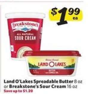 Land O'Lakes Spreadable Butter or Breakstone's Sour Cream