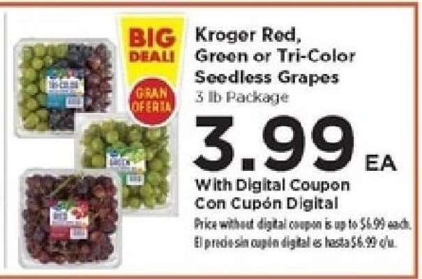 Kroger Red, Green or Tri-Color Seedless Grapes
