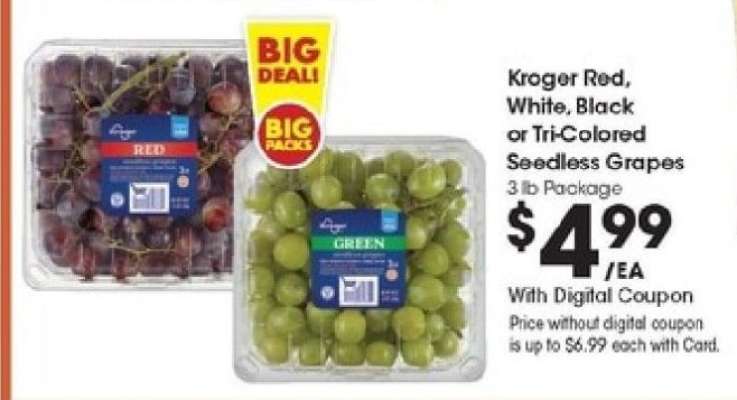 Kroger Red, White, Black or Tri-Colored Seedless Grapes