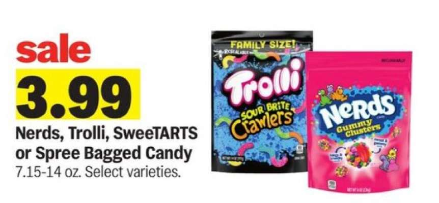 Nerds, Trolli, SweeTARTS or Spree Bagged Candy