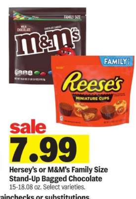 Hersey’s or M&M’s Family Size Stand-Up Bagged Chocolate