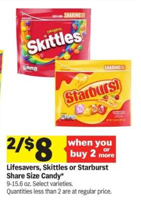 Lifesavers, Skittles or Starburst Share Size Candy