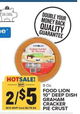 FOOD LION 10” DEEP DISH GRAHAM CRACKER PIE CRUST