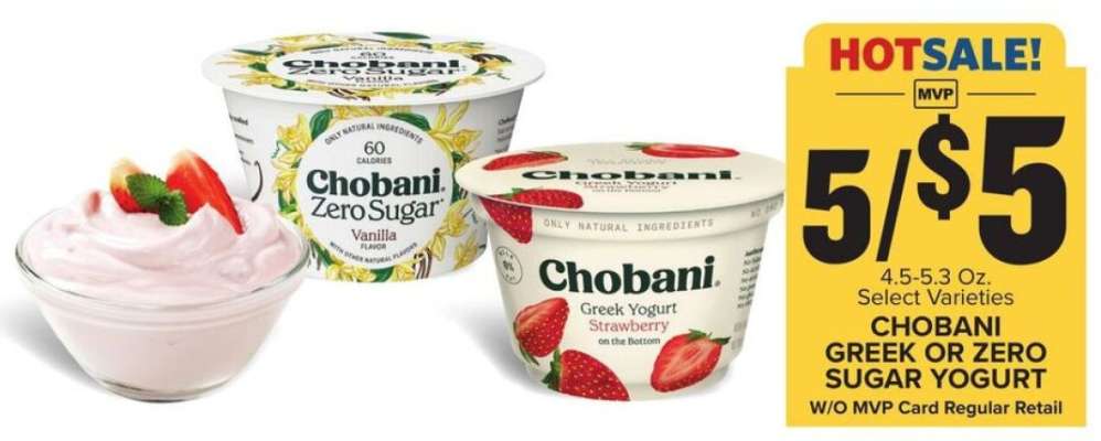 Chobani Greek or Zero Sugar Yogurt