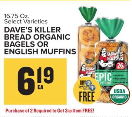 Dave's Killer Bread Organic Bagels or English Muffins