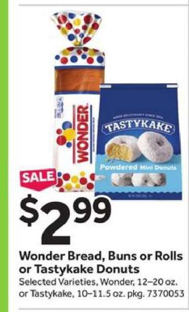 Wonder Bread, Buns or Rolls, or Tastykake Donuts