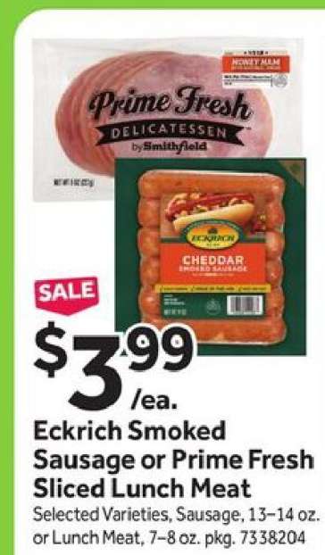 Eckrich Smoked Sausage or Prime Fresh Sliced Lunch Meat