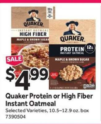 Quaker Protein or High Fiber Instant Oatmeal