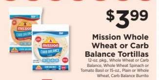Mission Whole Wheat or Carb Balance Tortillas