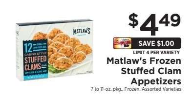 Matlaw's Frozen Stuffed Clam Appetizers