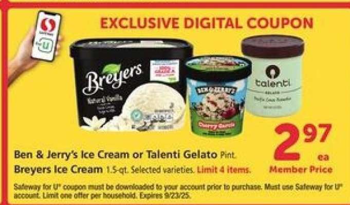 Ben & Jerry's Ice Cream or Talenti Gelato