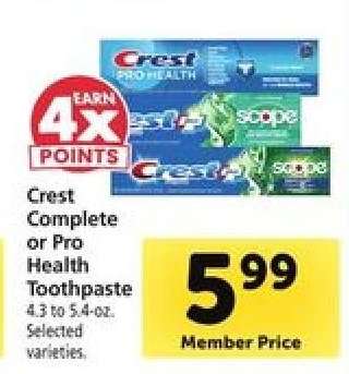 Crest Complete or Pro-Health Toothpaste