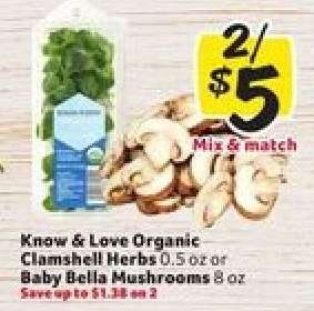 Know & Love Organic Clamshell Herbs or Baby Bella Mushrooms