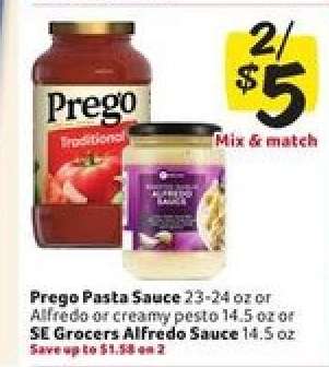 Prego Pasta Sauce or SE Grocers Alfredo Sauce