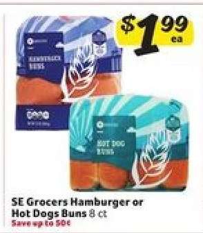 SE Grocers Hamburger or Hot Dogs Buns