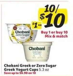 Chobani Greek or Zero Sugar Greek Yogurt Cups