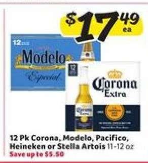 12 Pk Corona, Modelo, Pacifico, Heineken or Stella Artois
