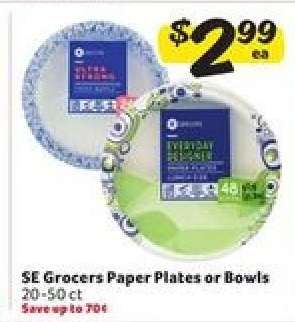 SE Grocers Paper Plates or Bowls