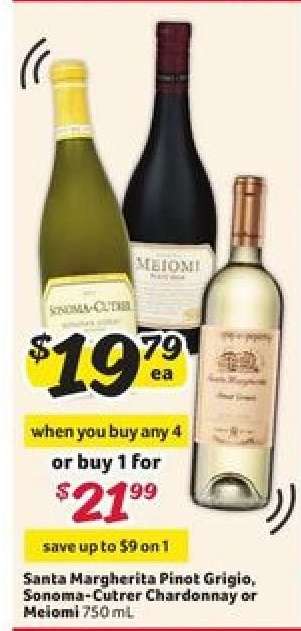 Santa Margherita Pinot Grigio, Sonoma-Cutrer Chardonnay or Meiomi