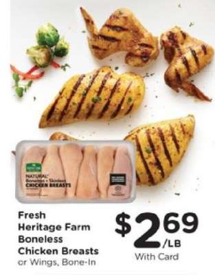 Fresh Heritage Farm Boneless Chicken Breasts or Wings, Bone-In