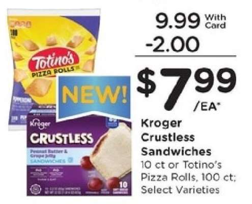 Kroger Crustless Sandwiches or Totino's Pizza Rolls