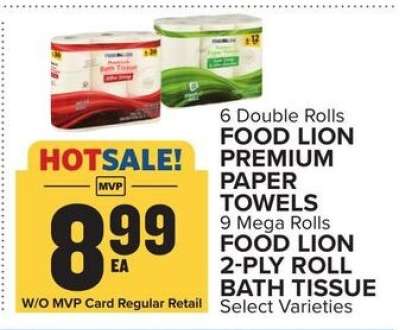 FOOD LION PREMIUM PAPER TOWELS / FOOD LION 2-PLY ROLL BATH TISSUE