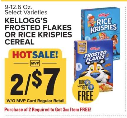 Kellogg’s Frosted Flakes or Rice Krispies Cereal