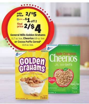 General Mills Golden Grahams, Cheerios, or Cocoa Puffs