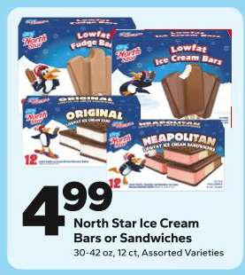 North Star Ice Cream Bars or Sandwiches