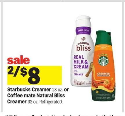 Starbucks Creamer or Coffee mate Natural Bliss Creamer