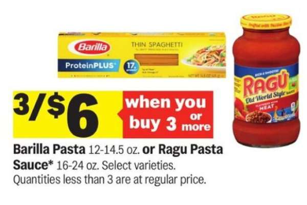 Barilla Pasta or Ragu Pasta Sauce