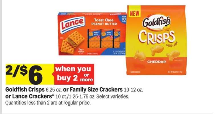 Goldfish Crisps or Family Size Crackers or Lance Crackers