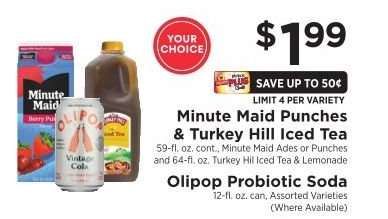 Minute Maid Punches, Turkey Hill Iced Tea, Olipop Probiotic Soda