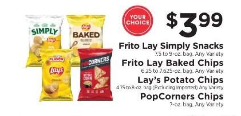 Frito Lay Simply Snacks, Frito Lay Baked Chips, Lay’s Potato Chips, PopCorners Chips