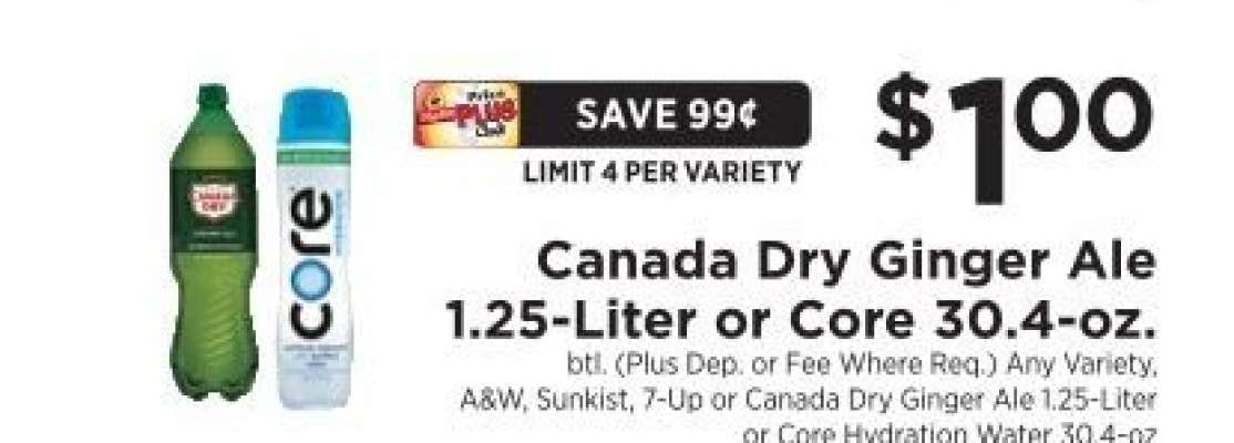 Canada Dry Ginger Ale 1.25-Liter or Core 30.4-oz.