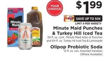 Minute Maid Punches, Turkey Hill Iced Tea, Olipop Probiotic Soda