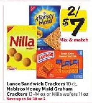 Lance Sandwich Crackers, Nabisco Honey Maid Graham Crackers, Nilla Wafers