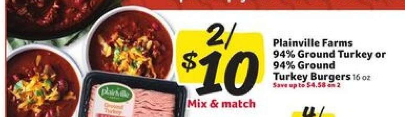 Plainville Farms 94% Ground Turkey or 94% Ground Turkey Burgers