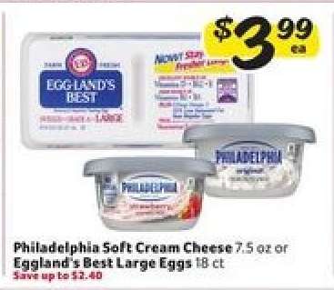 Philadelphia Soft Cream Cheese or Eggland's Best Large Eggs