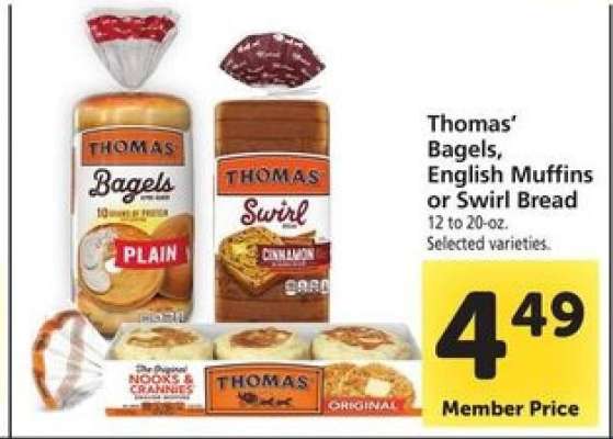 Thomas’ Bagels, English Muffins or Swirl Bread