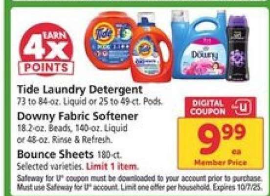 Tide Laundry Detergent, Downy Fabric Softener, Bounce Sheets