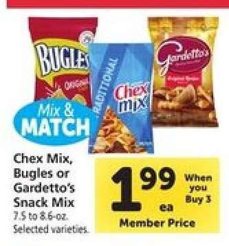 Chex Mix, Bugles or Gardetto's Snack Mix