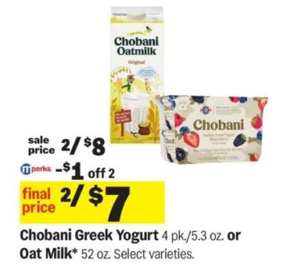 Chobani Greek Yogurt or Oat Milk