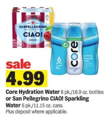 Core Hydration Water or San Pellegrino CIAO Sparkling Water