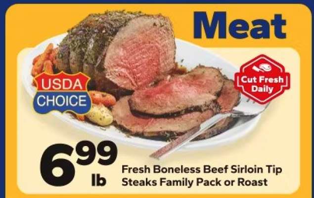Fresh Boneless Beef Sirloin Tip Steaks Family Pack or Roast