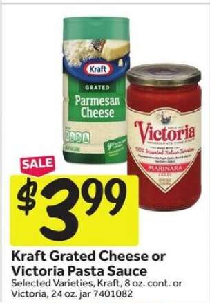 Kraft Grated Cheese or Victoria Pasta Sauce