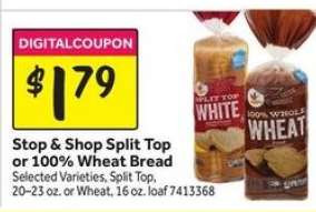 Stop & Shop Split Top or 100% Wheat Bread